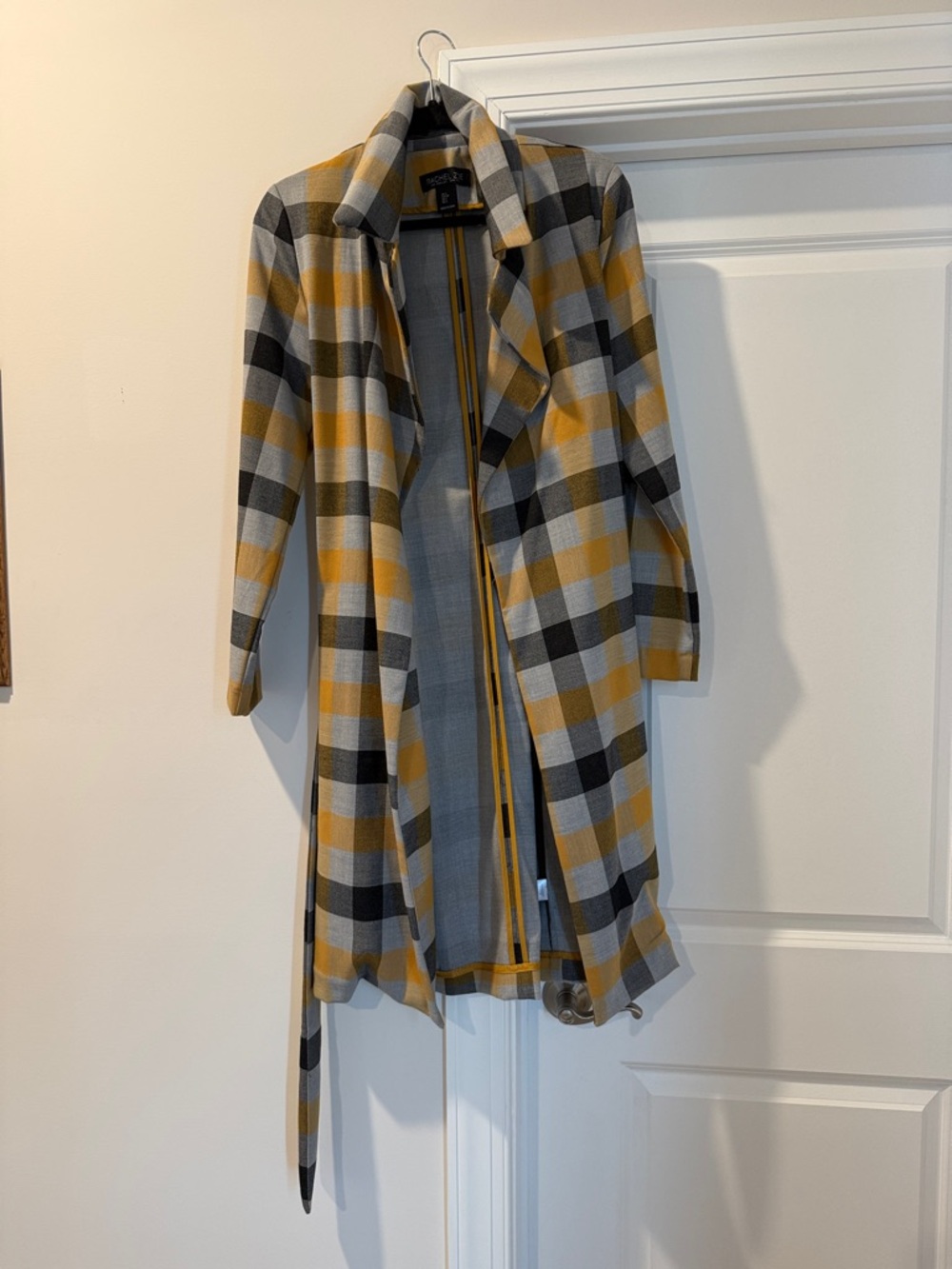 Rachel Zoe Yellow, Gray & Black Plaid Trench Coat